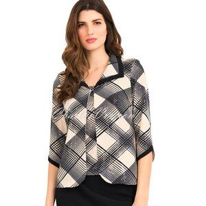 Joseph Ribkoff Stunning Tan Black Plaid Subtle Sequin Jacket 3/4 Sleeve Size L